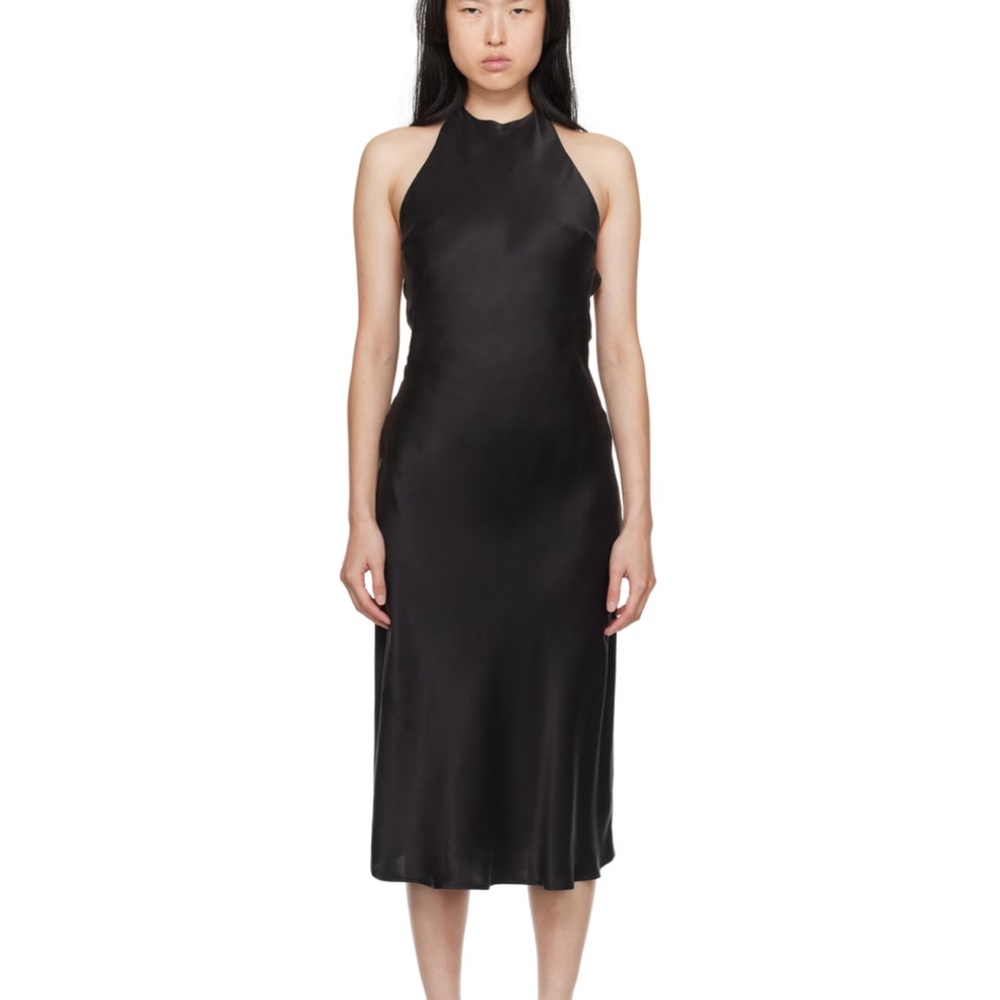 Silk laundry black halter midi dress xs